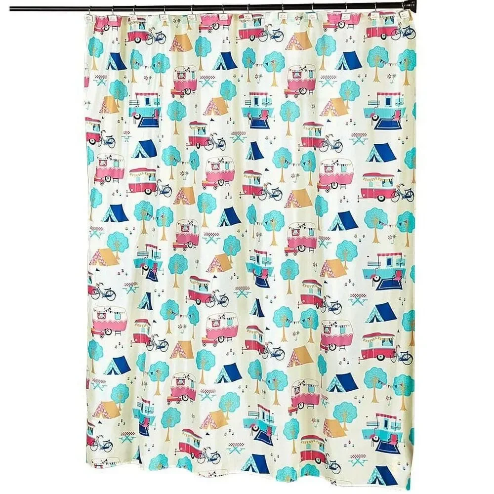 Glamper Camping Fabric Shower Curtain Camper RV Trailer Bath Polyester Gift NEW